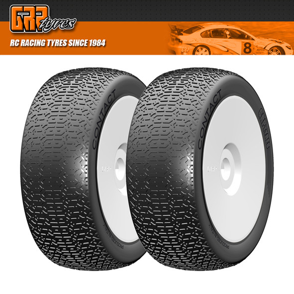GRP GBX08X 1:8 Buggy CONTACT X ExtraSoft Mounted Tires w/ White Wheel (2) : F/R
