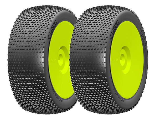 GRP GBY03B 1:8 Buggy CUBIC B Medium Mounted Tires w/ Yellow Wheel (2) : F/R