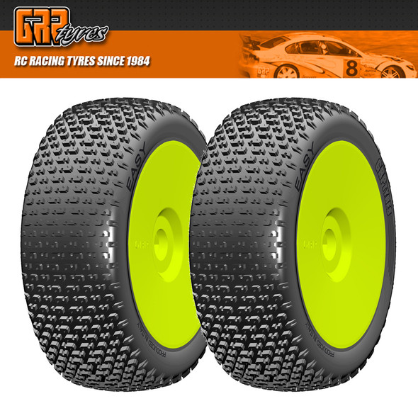 GRP GBY07X 1:8 Buggy EASY X ExtraSoft Mounted Tires w/ Yellow Wheel (2) : F/R