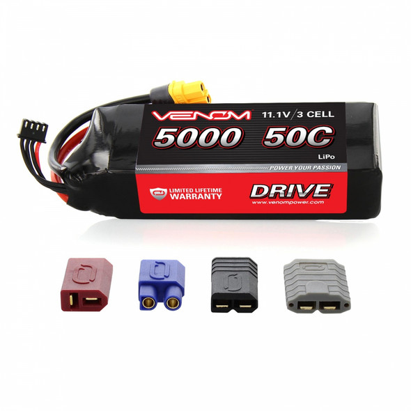 Venom 15059 DRIVE LiPo Battery 3S 11.1V 5000mAh 50C HC ROAR w/ Universal 2.0 Plug