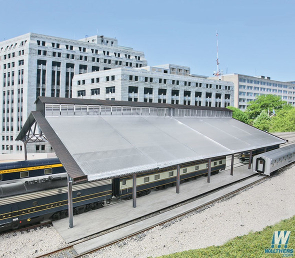 Walthers 933-2984 Train Shed w/ Clear Roof Kit 22-3/8 x 11-9/16 x 6-1/4" : HO Scale