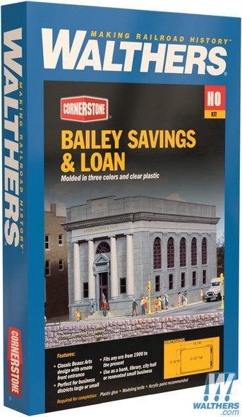 Walthers 933-3031 Bailey Savings & Loan Kit 10-1/8 x 5-15/16 x 5-1/2" : HO Scale