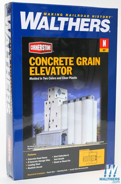 Walthers 933-3225 ADM (R) Grain Elevator Kit - 5-7/8 x 8-7/8 x 9" : N Scale