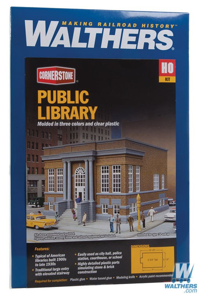Walthers 933-3493 Public Library Kit - 8-1/2 x 6-1/2 x 4-3/4" : HO Scale