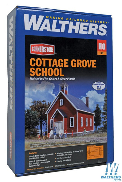 Walthers 933-3656 Cottage Grove School Kit - 7 x 3-1/2 x 5-1/2" : HO Scale