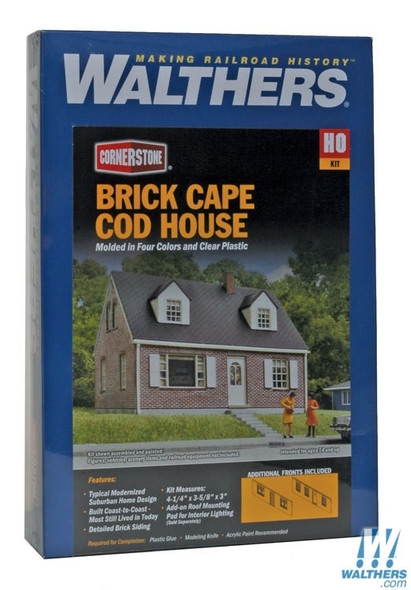 Walthers 933-3774 Brick Cape Cod House Kit - 4-1/4 x 3-5/8 x 3" : HO Scale