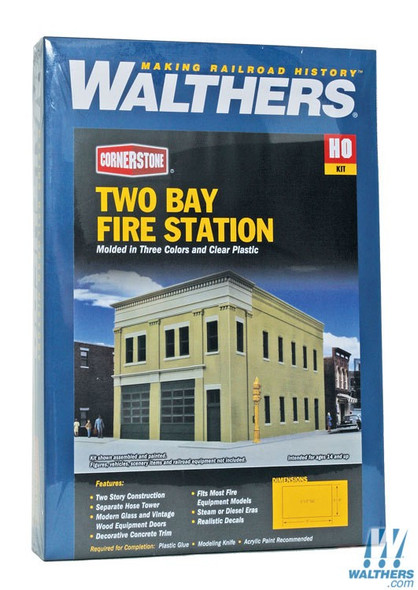 Walthers 933-4022 Two-Bay Fire Station Kit - 8 x 4-7/8 x 5-1/2" : HO Scale