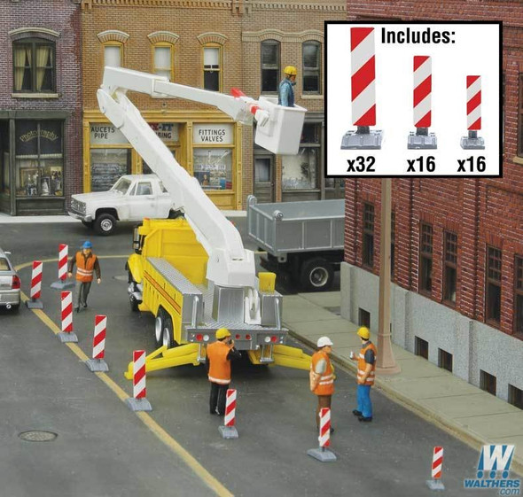 Walthers 949-4169 Construction Lane Markers Kit White/ Red Stripes HO Scale