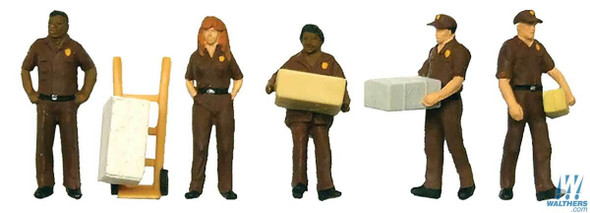 Walthers WAL949-6043 UPS Delivery Personnel Includes Handcart HO Scale