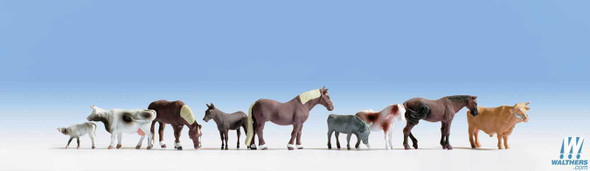 Walthers 949-6073 Large Farm Animals (9) Assorted Horses and Cattle HO Scale