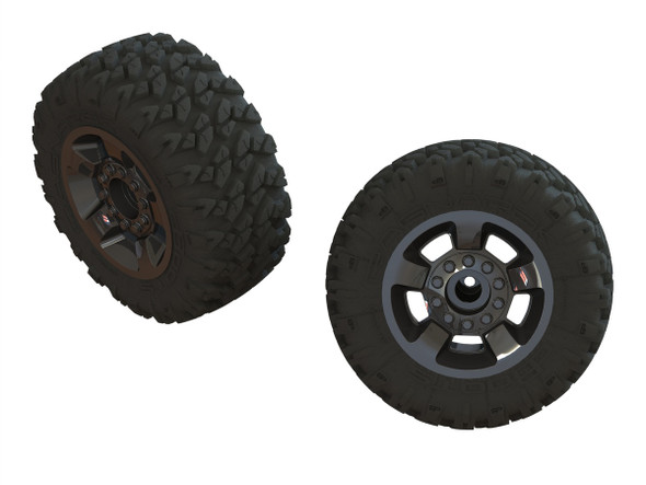 ARRMA ARA550053 dBoots Ragnarok MT Tire/Wheels Set Black/Chrome (2) : Bigrock / Granite