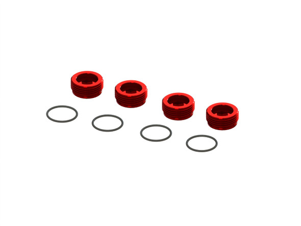 ARRMA ARA320467 Aluminum Front Hub Nut Red (4) w/ O-Rings : Kraton / Tailion / Typhon