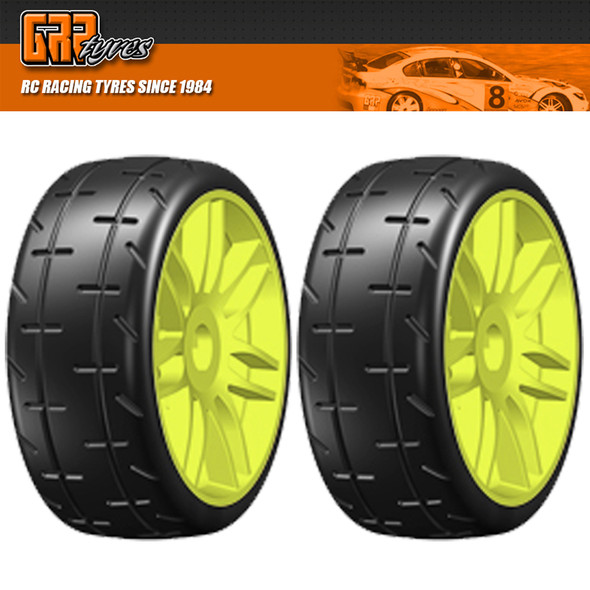 GRP GTY01-S3 1:8 GT T01 REVO S3 Soft Belted Tire w/ Spoked Yellow Wheel (2)