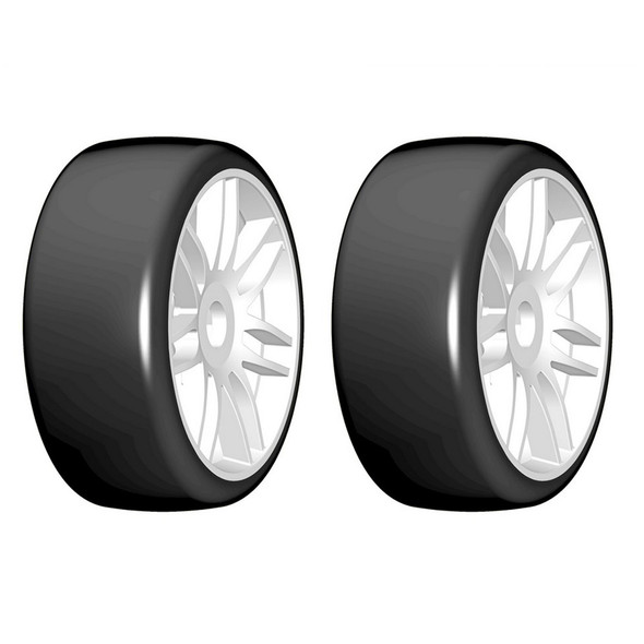 GRP GTJ02-S2 1:8 GT T02 SLICK S2 XSoft Belted Tire w/ White Wheel (2) GRP GTJ02-S2 1:8 GT T02 SLICK S2 XSoft Belted Tire w/ White Wheel (2)