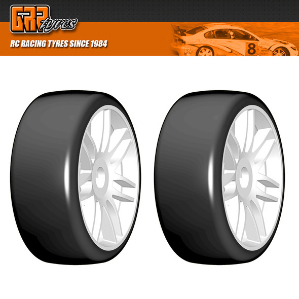 GRP GTJ02-S5 1:8 GT T02 SLICK S5 Medium Belted Tire w/ White Wheel (2)
