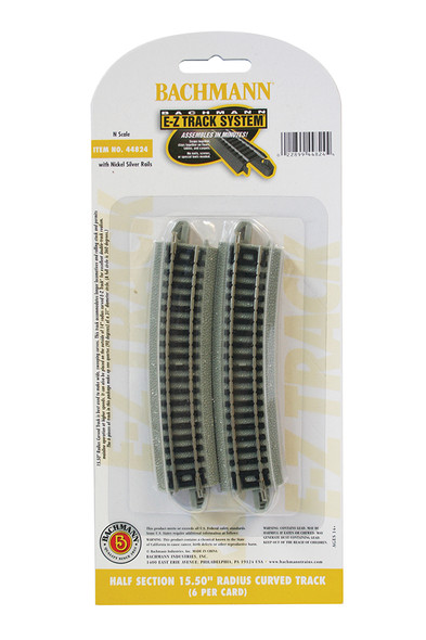 Bachmann 44824 EZ-Track Half Section 15.50" Radius Curved Track (6) N Scale