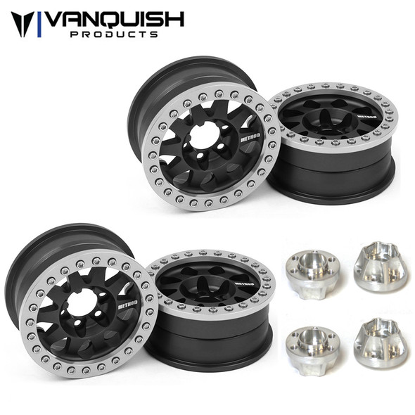 Vanquish Method 1.9 Race Wheel 101 Black Anodized V2 (4) w/ SLW 475 Wheel Hubs (4)