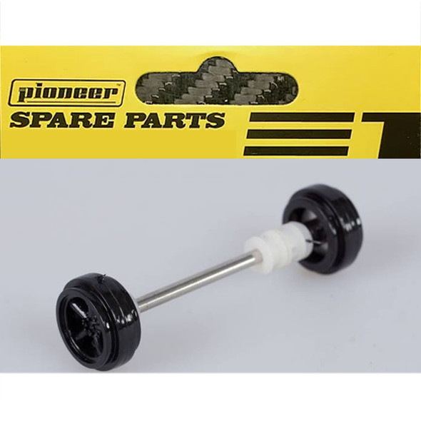 Pioneer AA201193 American Racing Front Axle Assembly Black Wheels : 1/32 Slot Car