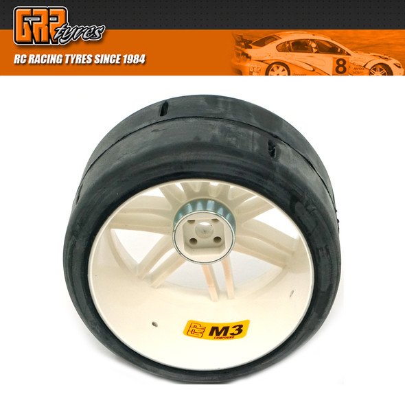 GRP GWH03-M3 1:5 TC W03 SLICK M3 Medium Belted Tire w/ White Wheel (2)