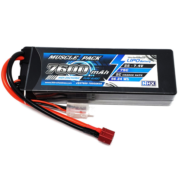 NHX Muscle Pack 2S 7.4V 7600mAh 75C Hard Case Lipo Battery w/ Deans Connector