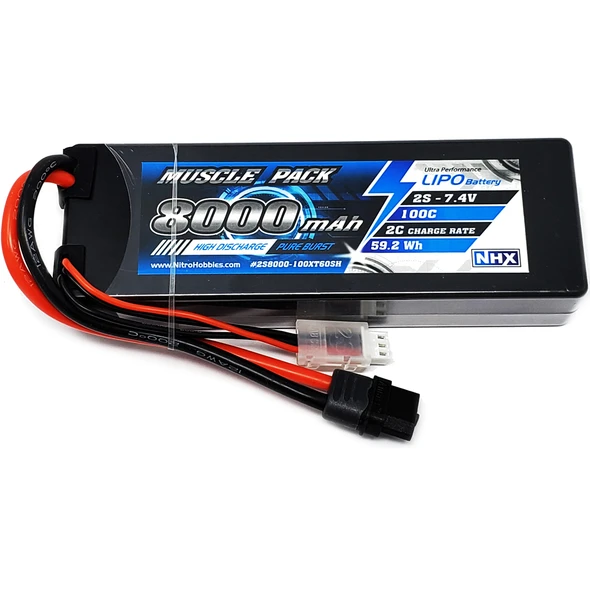 NHX Muscle Pack 2S 7.4V 8000mAh 100C Hard Case Lipo Battery w/ XT60 Connector