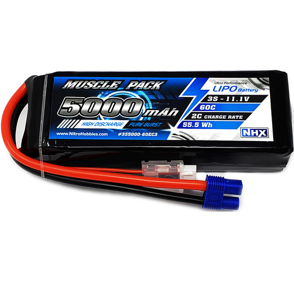 NHX Muscle Pack 3S 11.1V 5000mAh 60C Lipo Battery w/ EC3 Connector