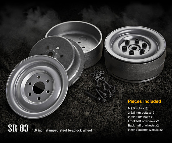Gmade GM70182 1.9 " SR03 Beadlocks Wheels (Semigloss Silver) 2pcs for 1.9inch Size Tires