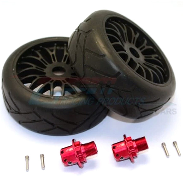 GPM Alum 13mm Hex Adapters+Rubber Radial Tires w/Plastic Whls Red : Typhon/Senton