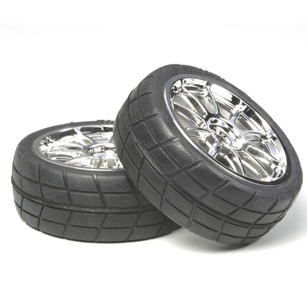 Tamiya 53956 RC 10-Spoke Metal Plated Wheel w/ Radial Tires (2Pcs)