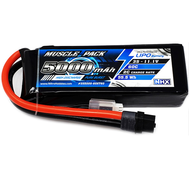 NHX Muscle Pack 3S 11.1V 5000mAh 60C Lipo Battery XT60 / Traxxas Adapter