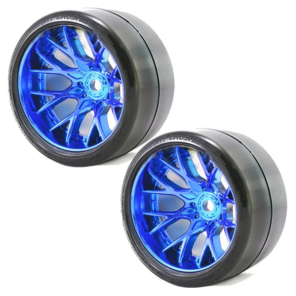 Sweep Racing SRC Monster Truck VHT Crusher Belted Tires w/ WHD Blue Wheels (2)