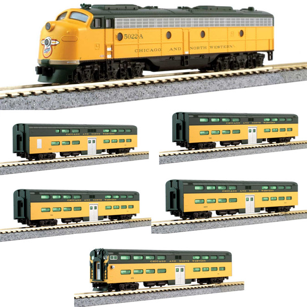 Kato 106104 C&NW Bi-Level 400 EMD E8A & 5-Car Train-Only Set Standard DC N Scale