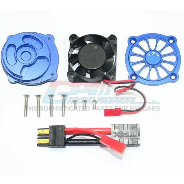 GPM Aluminum Motor Heatsink with Cooling Fan Blue : Unlimited Desert Racer