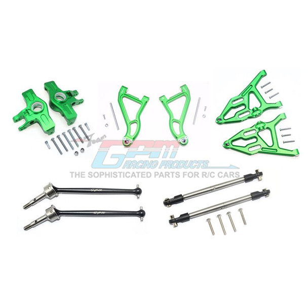 GPM Alum Frt Upper & Low Arms+Knuckle Arms+Harden Stl CVD Drive Shaft Green : UDR