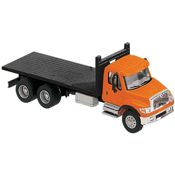 Walthers International(R) 7600 3-Axle Flatbed Truck Orange Cab Black Flatbed HO Scale