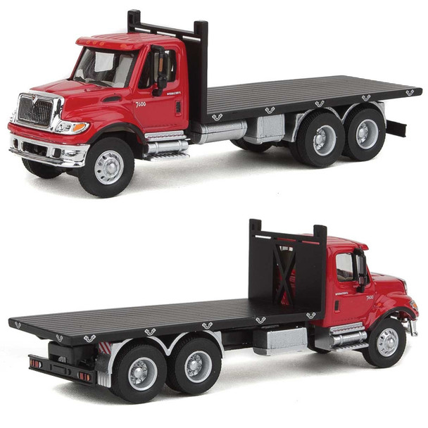 Walthers International(R) 7600 3-Axle Flatbed Truck Red Cab Black Flatbed HO Scale