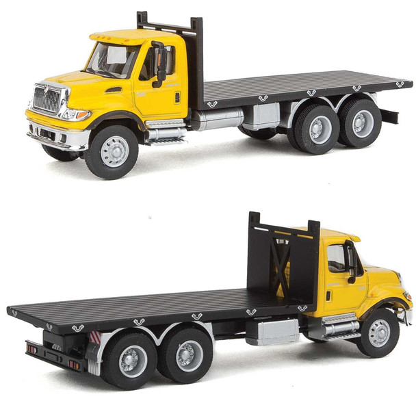 Walthers International(R) 7600 3-Axle Flatbed Truck Yellow Cab Black Flatbed HO Scale