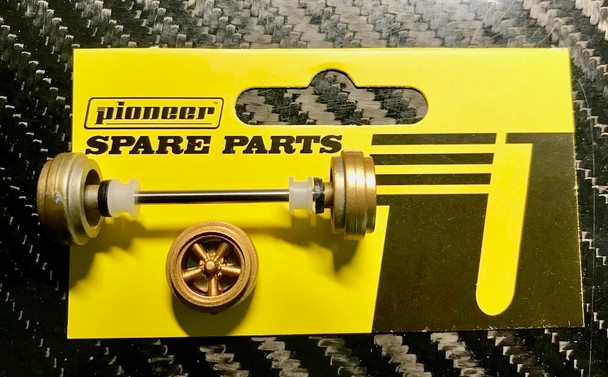 Pioneer Front Axle Assembly No Tires All Gold Torg Thrust Wheels 1/32 Slot Car