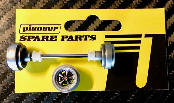Pioneer Front Axle Assembly No tires Mag 500 Wheels w/ Silver Spokes1/32 Slot Car