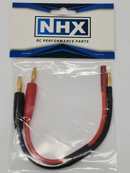 NHX 4.0mm Bullet Charger Cable w/ 4.0mm Banana Connector Adapter 12 AWG 6" Wire