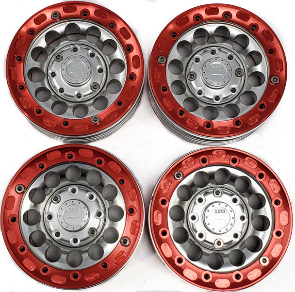 NHX RC 12 Spoke Aluminum 1.9 Inch Beadlock Silver Wheel Rim w/ Red Rings 4pcs