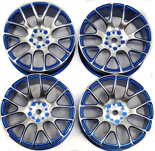 NHX 14 Spoke Aluminum Wheel Rim 12mm Hex 1/10 On Road Blue 4pcs