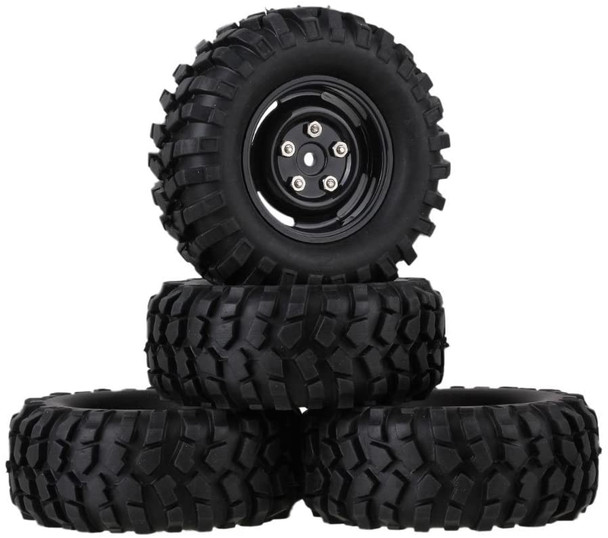 NHX RC 1.9" Crawler Wheel Rims with Tires 3.7" Outer Diamter 1/10 12mm Hex Black
