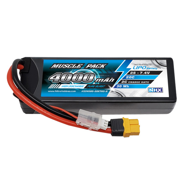 NHX Muscle Pack 2S 7.4V 4000mAh 20C Hard Case Lipo Battery w/ XT60 Connector