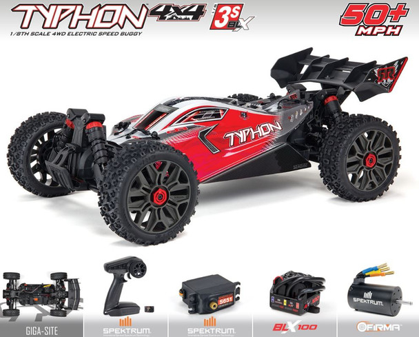 ARRMA ARA4306V3 1/8 TYPHON 4X4 V3 3S BLX Brushless Buggy RTR Red