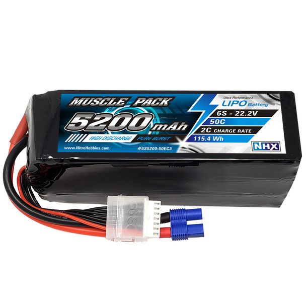 NHX Muscle Pack 6S 22.2V 5200mAh 50C Lipo Battery w/ EC3 Connector