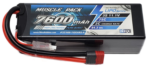 NHX Muscle Pack 3S 11.1V 7600mAh 75C Hard Case Lipo Battery w/ DEANS Connector