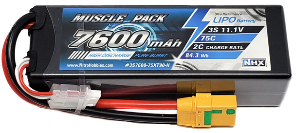 NHX Muscle Pack 3S 11.1V 7600mAh 75C Hard Case Lipo Battery w/ XT90 Connector