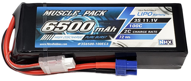 NHX Muscle Pack 3S 11.1V 6500mAh 100C Lipo Battery w/ EC3 Connector