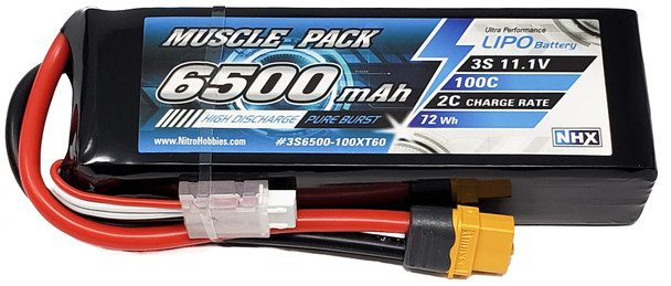 NHX Muscle Pack 3S 11.1V 6500mAh 100C Lipo Battery w/ XT60 Connector